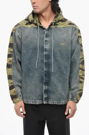 Diesel Denim Jacket D-DEWNYSH-S with Camouflage Inserts and Hood Diesel