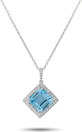 Luxury Bazaar 14K White Gold 0.25ct Diamond and Topaz Pendant Necklace MF04-071726