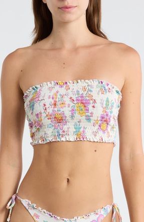 Rip Curl Half Moon Bay Smocked Bandeau Bikini Top in Bone at Nordstrom, Size Xx-Large