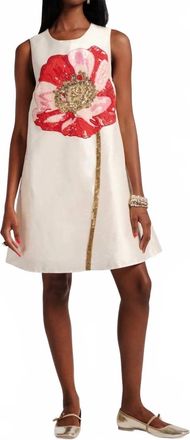 Frances Valentine Alice Sequin Flower Paradise Poppy Shift Dress In Oyster/multi