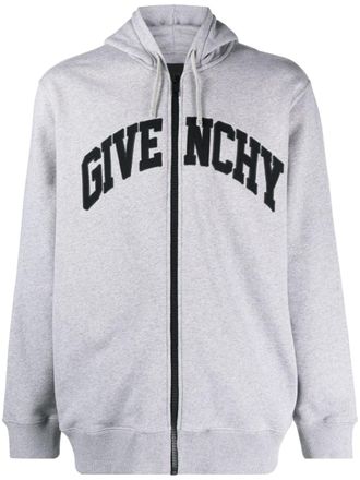 Givenchy logo-patches zip-up cotton hoodie - Grey