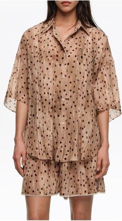 Bimba & Lola Dots Short-Sleeve Pleated Shirt in Watercolor Dots at Nordstrom, Size Medium Eu