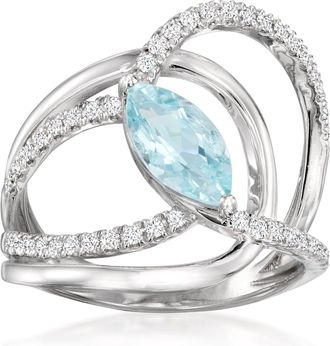 Ross-Simons Aquamarine Highway Ring With. Lab-Grown Diamonds in Sterling Silver
