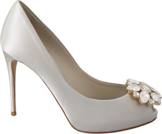 Dolce & Gabbana Witte Kristal Peep Toe Zijden Hakken - Dames - Pumps - Wit - 35 EU - Schoenen