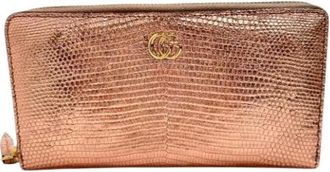 Gucci Pre-owned Wallets, female, Pink, Size: ONE SIZE Pre-owned GG Marmont Lizard Long Wallet