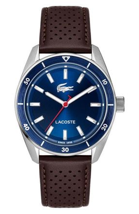 Lacoste Boston Leather Strap Watch, 39mm in Brown at Nordstrom