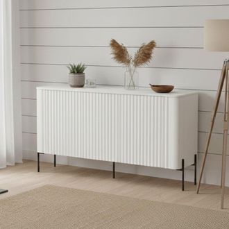 Dmora Aparador Susegana, Aparador De Sal&oacute;n Con Tres Puertas Batientes, Elevado Del Suelo, 150x40 H80 Cm, Blanco