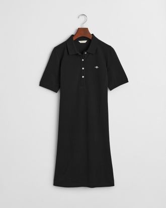 GANT Polokleid GANT SHIELD SS PIQUE POLO DRESS, Damen, Gr. XS, N-Gr, schwarz, Web, Obermaterial: 100% Baumwolle, regular fit ca. Mitte Oberschenkel, Kleide