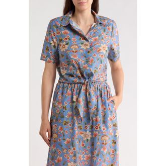 T Tahari Tie Front Short Sleeve Button-Up Shirt in Blue Wild Flower Print at Nordstrom Rack, Size X-Large