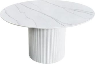 Global Interiors Runder Keramik Design Esstisch Uniquo ø 120 cm, Marmoroptik Weiss