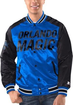 Starter Mens Starter Blue/Black Orlando Magic Renegade Satin Full-Snap Varsity Jacket at Nordstrom, Size Large