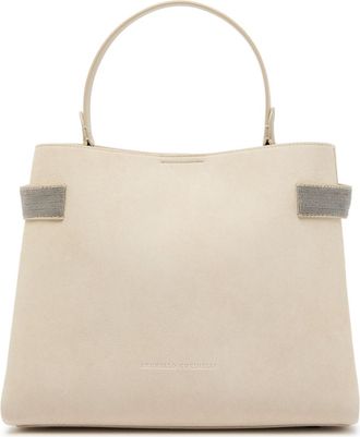 Brunello Cucinelli Stud-embellished Suede top Handle bag - Ivory - One Size
