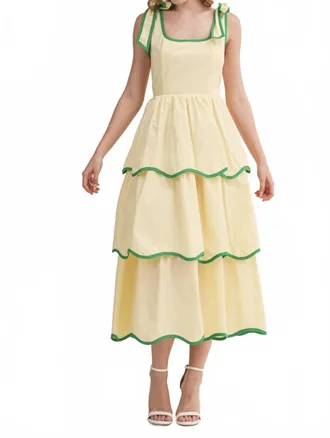 Merci Through The Fields Midi Dress In Lemon Cream