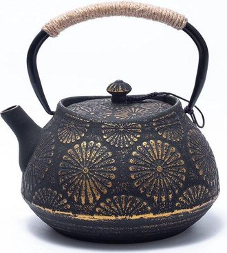 OEM Tetera De Hierro Fundido, Gran Capacidad 1200 Ml, Tetera Japonesa Sakura Design Para T&eacute; De Hojas Sueltas Con Interior Esmaltado, Color Negro