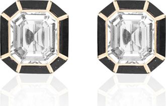 Goshwara M&eacute;lange Emerald-Cut Stud Earrings in Clear /Black at Nordstrom