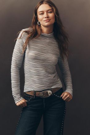 Pilcro Metallic Textured Turtleneck Top