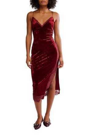 Free People Raise A Toast Velvet & Lace Midi Slipdress in Garnet Grotto at Nordstrom Rack, Size X-Large