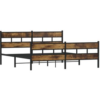 vidaXL Vidaxl - Estructura De Cama Sin Colch&oacute;n Metal Roble Ahumado 193x203 Cm