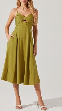 ASTR the Label Celina Pleated Cutout Midi Sundress in Chartreuse at Nordstrom Rack, Size X-Small