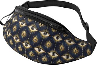 Generic Blue And Gold Eyes Print Bum Bag Belt Bag With Headphone Jack Bumbags For Hiking Travel Women 14X35Cm