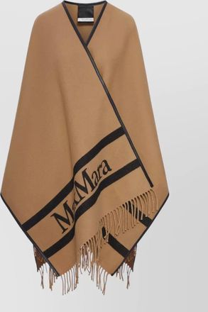 Max Mara wool fringed v-neck poncho