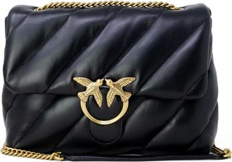 Pinko Cross Body Bags, female, Black, Size: ONE SIZE Black Leather Shoulder Bag Clip Fastening