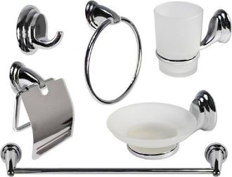 Trade Shop Trade Shop - Set 6pz Bagno Acciaio Cromato Vetro Satinato Arredo Casa Sapone Spazzolini 69985