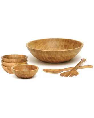 Lipper International Bamboo Large Salad Bowl With Servers & Small Bowls