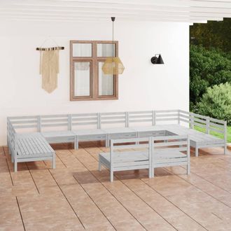 vidaXL Juego De Muebles De Jard&iacute;n 12 Piezas Madera Maciza Pino Blanco Vidaxl