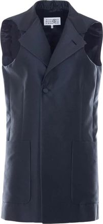 Maison Margiela Mouwloze Vest met Revers - Dames - Bodywarmers - Zwart - XS - Leer - Jassen