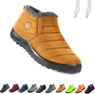 Generic Boojoy Winter Boots for Women and Men, Winter Waterproof Anti-Slip Snow Boots Ankle Booties Warm Fur Lined Shoes for Outdoor (Yellow, Adult, Women, 9.