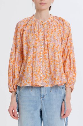 Something Navy Long Sleeve Flowy Button Up Top In Orange Combo