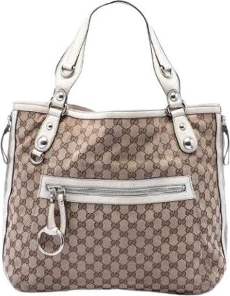 Gucci Pre-owned Vintage Canvas Tote Bag - Dames - Vintage Shopper - Beige - ONE Size - Leer - Vintage