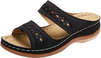 Generic IWIHMIV Womens Orthopedic Sandals Wedge Sandals for Women Comfortable Summer Platform Sandals Slip on Walking Beach Wedges Shoes, Black, 6.5 US