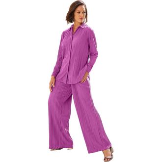 Jessica London Plisse Button-Front Blouse in Deep Orchid at Nordstrom, Size 16