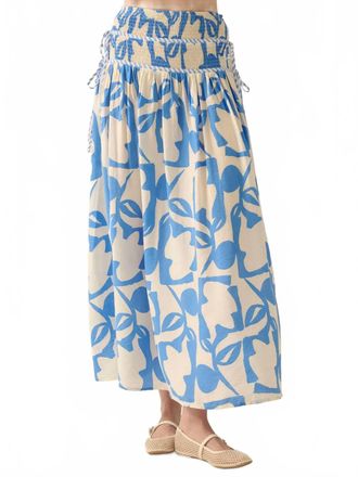 Promesa Abstract Floral-Print Tiered-Waist Maxi Skirt In Retro Blue