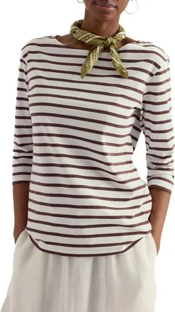 Seasalt Cornwall Sailor Stripe Three Quarter Sleeve Organic Cotton T-Shirt in Breton Cacao at Nordstrom, Size 6
