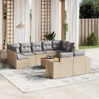 vidaXL Juego De Sof&aacute;s Jard&iacute;n Con Cojines Beige 10 Pzas Rat&aacute;n Sint&eacute;tico Vidaxl