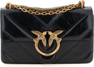 Pinko Zwarte Kalfslederen Crossbody Tas