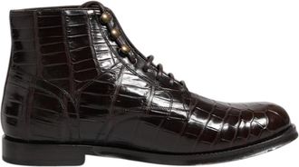 Dolce & Gabbana Donkerbruine Krokodillenleren Veterschoenen - Heren - Veterlaarzen - Bruin - 42 EU - Leer - Schoenen