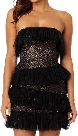 Bcbgmaxazria Ruffle Lace Fringe Sequin Mini Dress In Black