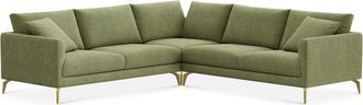 Castlery Lena L-Shaped Sectional Sofa Customized, (Washed Chenille) Moss (Brass Legs), Machine Washable, Removable Covers for Green