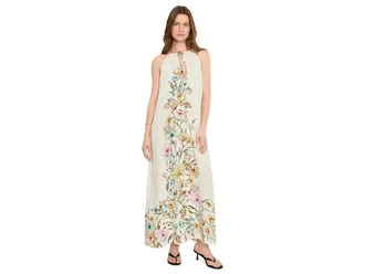 Vince Camuto High Neck Flowy Maxi With Trim Womens Dress Antique White : MD, Rayon