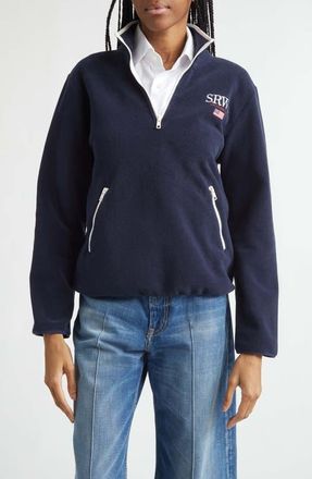 Sporty & Rich Nautical Embroidered Polar Fleece Half Zip Sweatshirt in Dark Navy at Nordstrom, Size X-Small