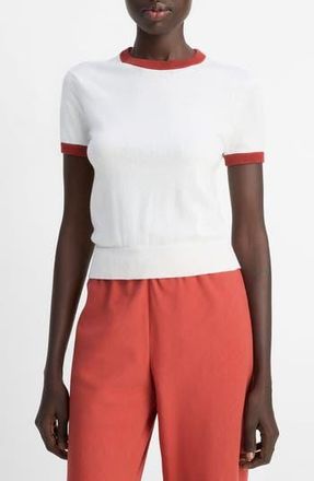 Vince Ringer Short Sleeve Sweater in Off White/Brick Ros at Nordstrom Rack, Size X-Large