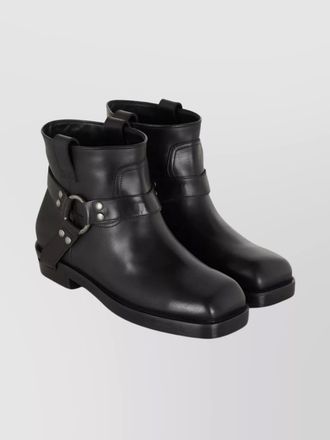 Balmain square toe ankle strap boots with pull tabs