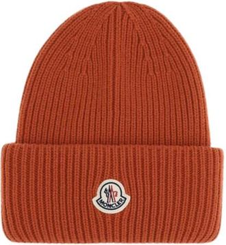 Moncler Orange Logo Textured Beanie Hat