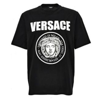 Versace T-Shirts, male, Black, M, Short-Sleeve Cotton Jersey T-Shirt
