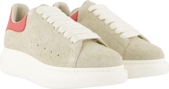 Alexander McQueen Womens Suede & Leather Platform Sneaker Beige Calfskin