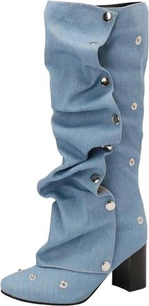 Generic Womens Knee High Boots Pleated Design Long Heel Casual Vintage Style Booties